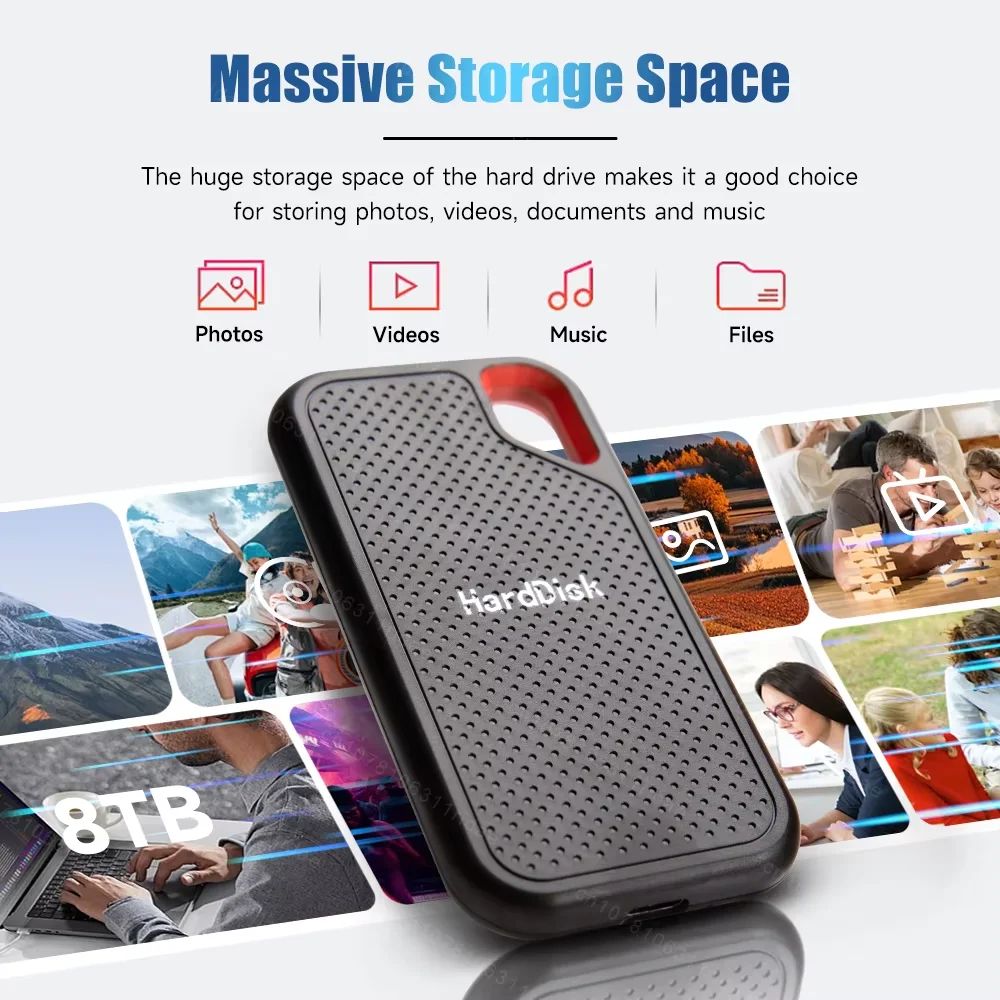 Huge Capacity External Solid-State Drive 2TB/4TB/256TB Portable Hard Disks Type-C USB3.1 Fast Transfer SSD for Desktop/PC/Mac