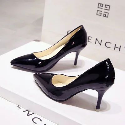 New Solid Color Pumps Women High Heel Shoes Female Fashion Patent Leather Sexy Pointed Toe Thin Heel Wedding Shoes Size 44