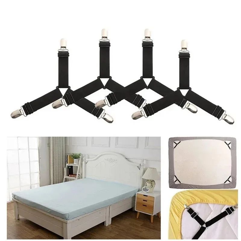 4 Triangular Bed Sheet Fasteners, Bed Sheet Clips, Adjustable Bed Sheet Straps, Mattress Clips, Suitable for Mattress Covers