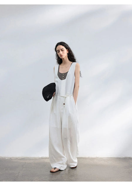 Colne U-Neck Linen Blend Vest And Knife Pleat One-Piece Pants Women's Fashion Design Sensation Tianli Material Long Pants