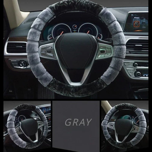 Winter Super Soft Plush Creative stitching Car Steering Wheel Cover Universal,Warm Faux Fur Auto Handlebar on the Steering-Wheel