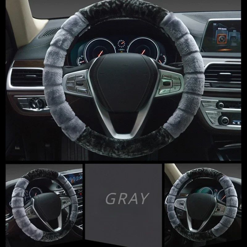 Winter Super Soft Plush Creative stitching Car Steering Wheel Cover Universal,Warm Faux Fur Auto Handlebar on the Steering-Wheel