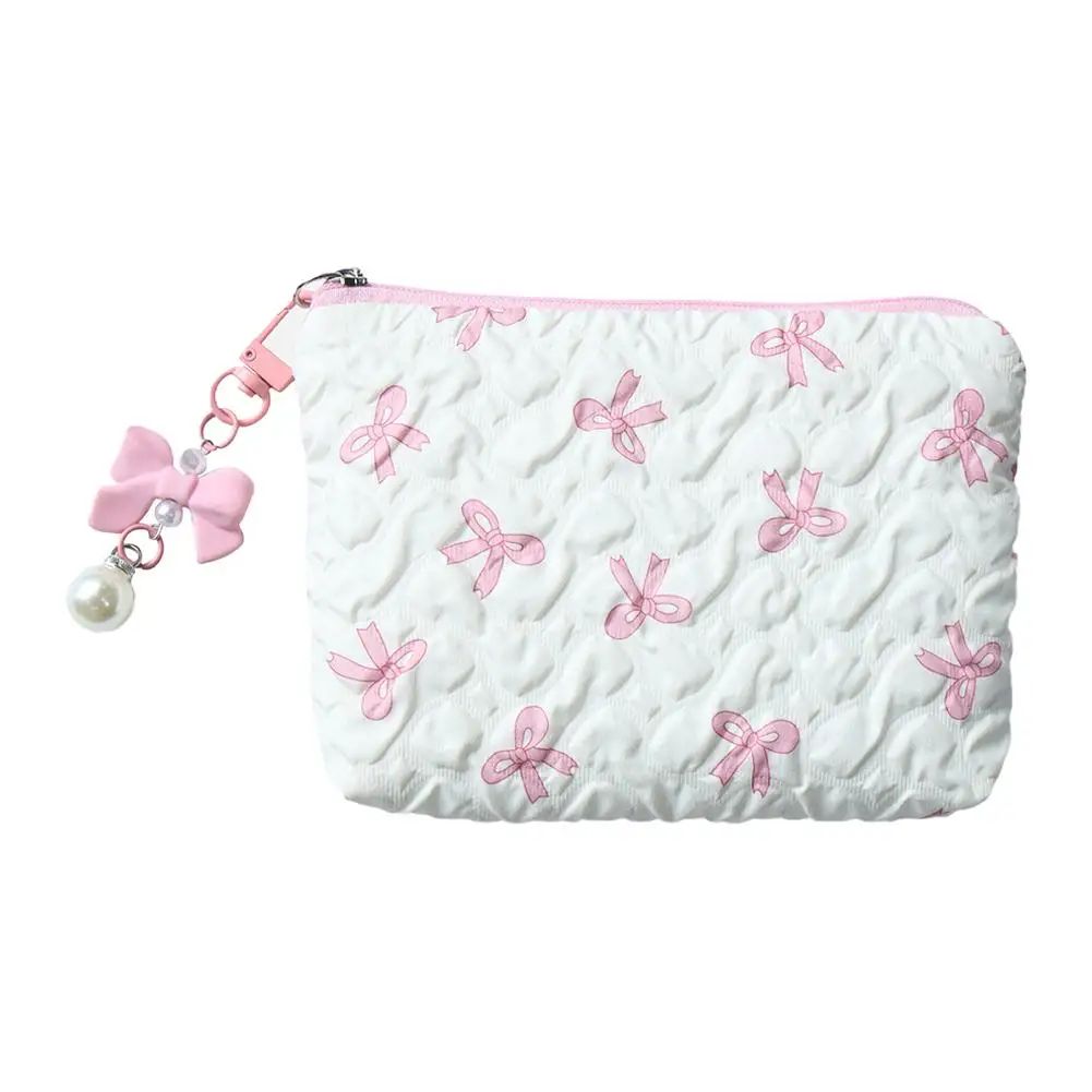1PC Color Bow Canvas Large Capacity Lipstick Air Cushion Storage Bags Women's Makeup Bag Commuter Handbag Travel Toiletry Bags