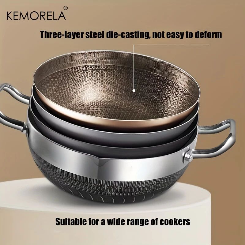 304 Stainless Steel 26/28/30cm Frying Pan Food Grade Non Stick Pan Honeycomb Pot Bottom Induction Cooker Gas Stove General Wok