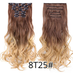 22 Inches Synthetic Long Straight Hairstyle 16 Clips 6Pcs/Set Hair Extensions Blonde Black Hairpieces Heat Resistant For Women