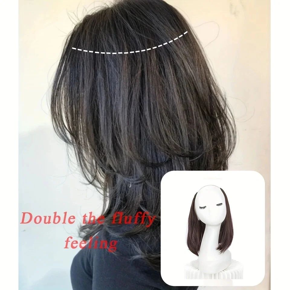 20/30cm Synthetic Short Straight Internal Buckle V-shaped Half Head 4Clips Hair Extension Invisible  Hairpiece for Women 2026