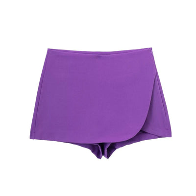 Willshela Women Fashion Solid Side Zipper Skirts Shorts Vintage High Waist Female Chic Lady Shorts