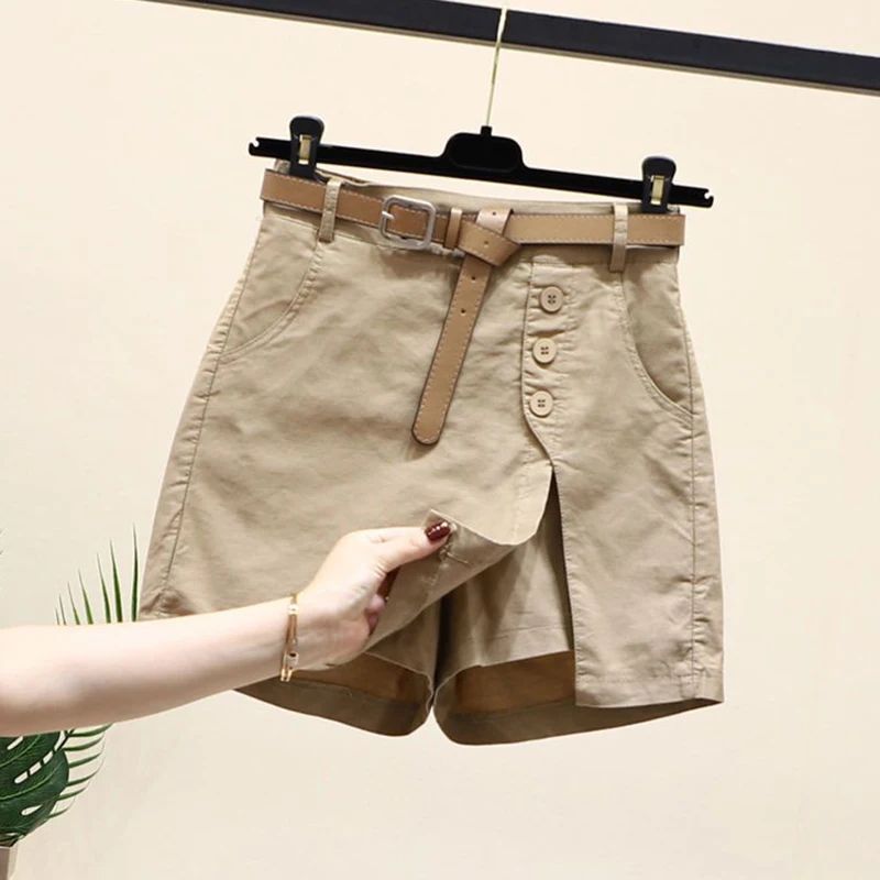 2026 Chic Shorts Women Korean Solid Buttons Side Slit A-line Streetwear Fashion Skirts Chic Harajuku Summer Loose Pants