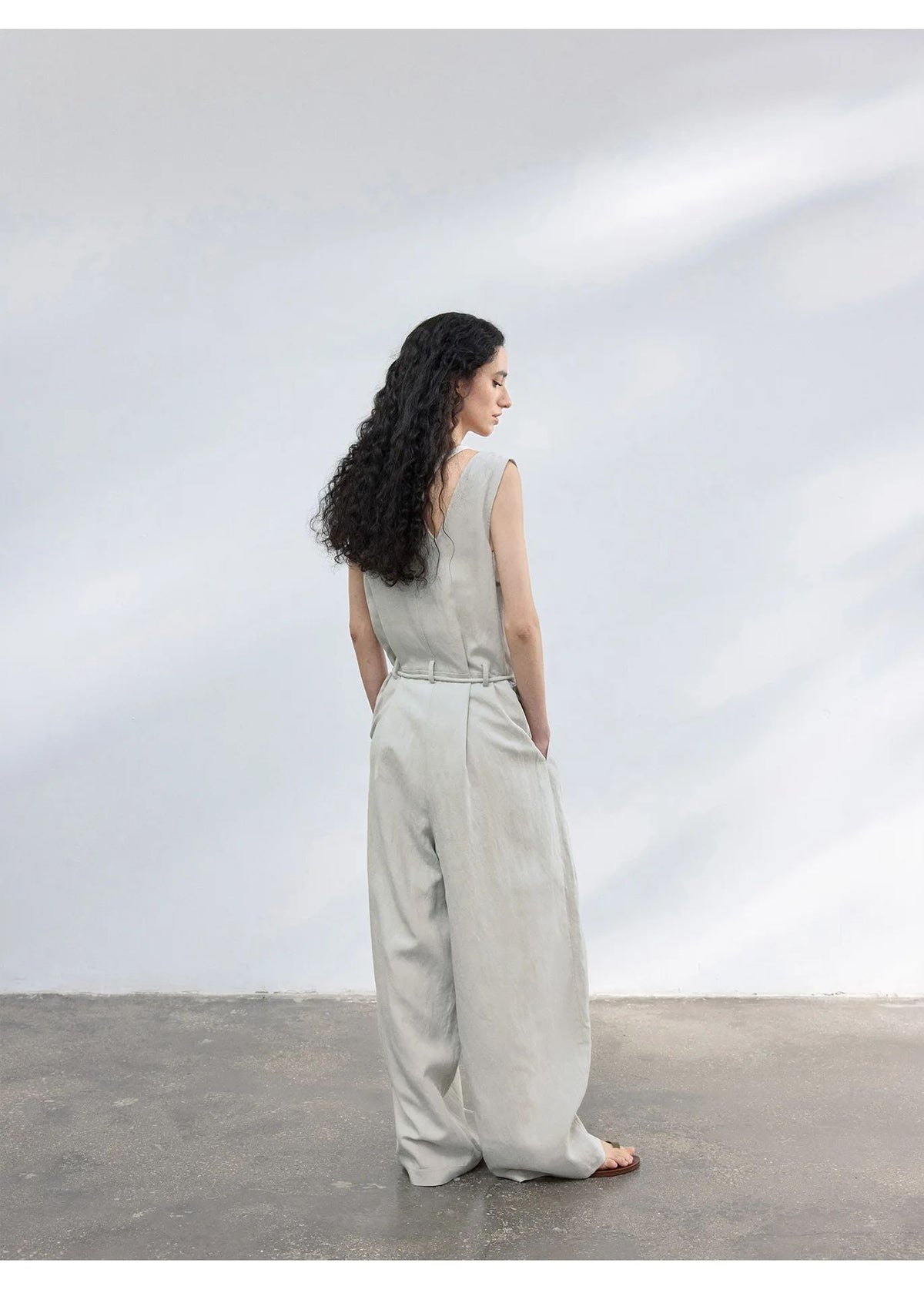 Colne U-Neck Linen Blend Vest And Knife Pleat One-Piece Pants Women's Fashion Design Sensation Tianli Material Long Pants