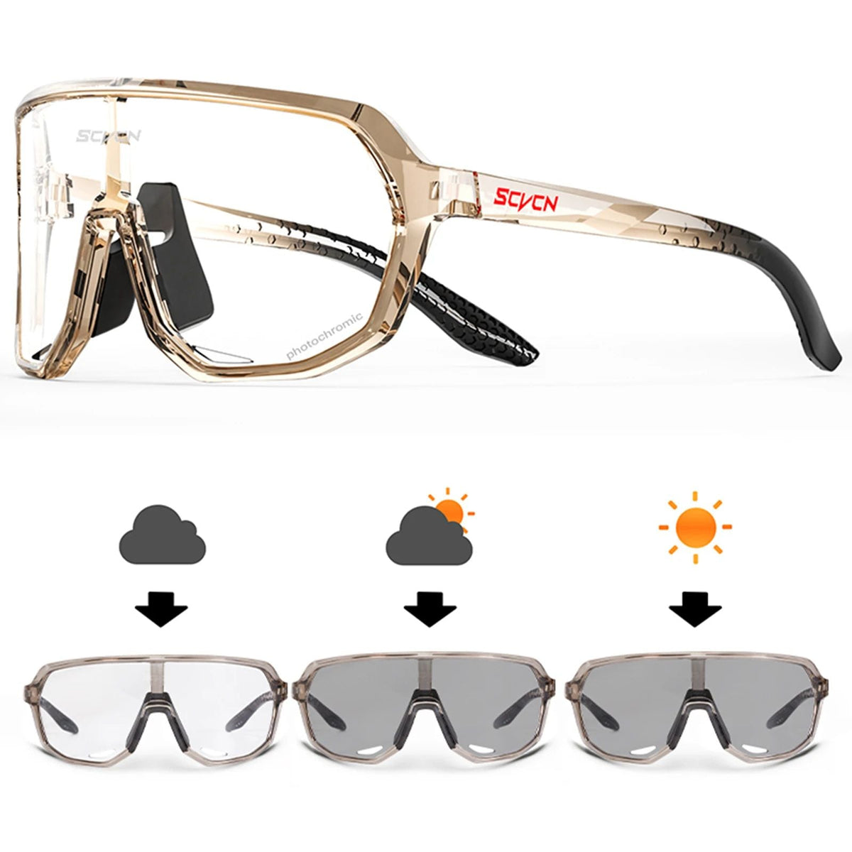 SCVCN Men Bike Photochromic Glasses Cycling Sunglasses for Women Sports Running MTB Biking Eyewear Road Mountain Bicycle Goggle