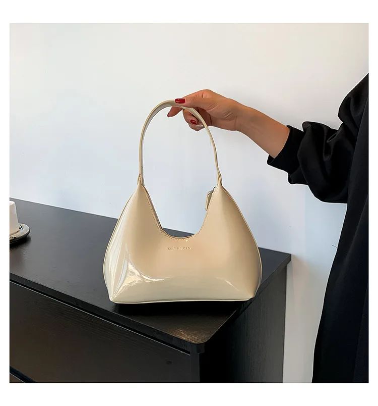 Trendy Designer Solid Shoulder Bags for Women Handbags and Purses 2024 New Fashion Patent Leather Underarm Ladies Tote Bags