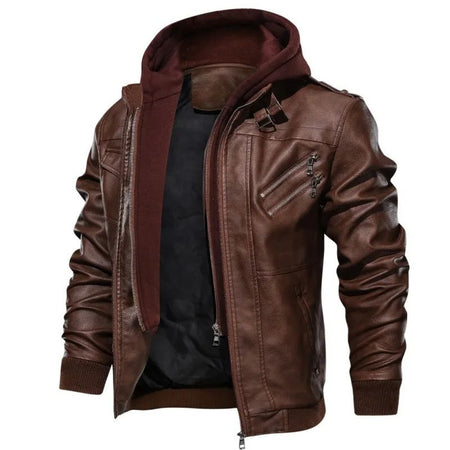 Men Faux Leather Cardigan Leathers Jackets Zipper Coat Long Sleeve Solid Autumn Moto Bike Casual Autumn 2025 Hooded Spliced