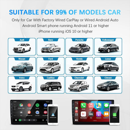 Carplay Android Auto Wireless Adapter for Toyota Mazda Nissan Camry Suzuki Subaru Citroen Audi Mercedes Kia Ford Opel Spotify BT