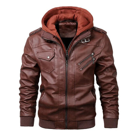 Men Faux Leather Cardigan Leathers Jackets Zipper Coat Long Sleeve Solid Autumn Moto Bike Casual Autumn 2025 Hooded Spliced