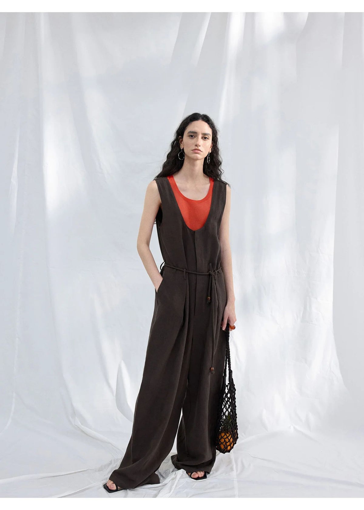 Colne U-Neck Linen Blend Vest And Knife Pleat One-Piece Pants Women's Fashion Design Sensation Tianli Material Long Pants
