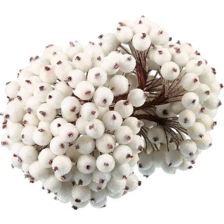 Wholesale Artificial Frosted Berry Mini Double Head Christmas Holly Red Gold Silver Berries Flowers Wreath Xmas Party Decoration