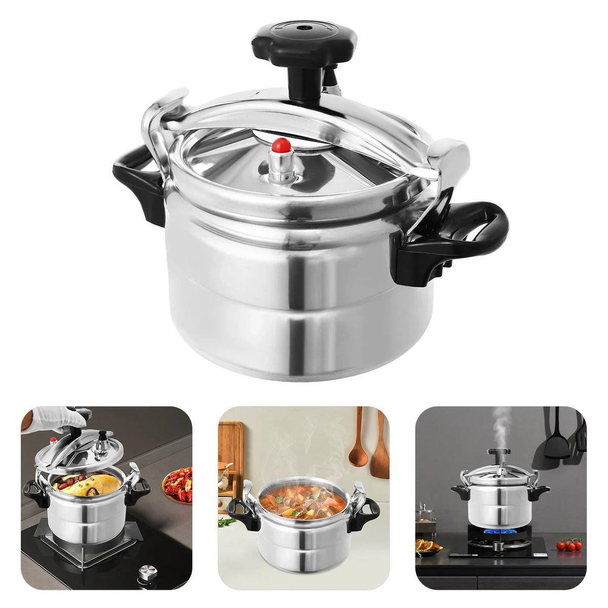 Aluminum Pressure Cooker Induction Compatible Cookware with Spring Valve Safeguard Devices 3L/3.17Qt Capacity For Electric, Gas