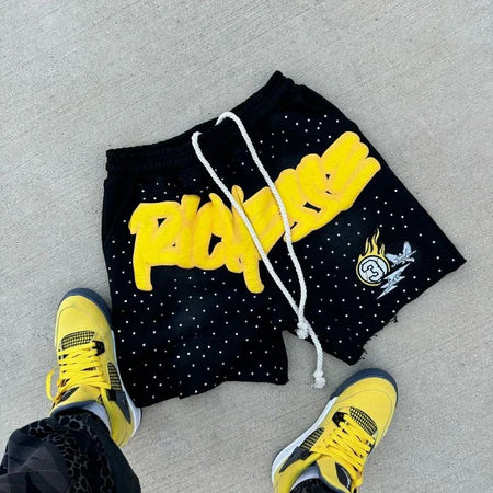 Y2K Harajuku Men's Shorts Rhinestone Letter-printed Sweatpants Fashion Quick-drying and Downhill Casual Motorcycle Shorts