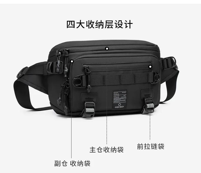 OZUKO  Tactical bag Fanny Pack Outdoor Sports Tactical  Multifunction Waterproof Male Chest Bag Mens Crossbody Bags