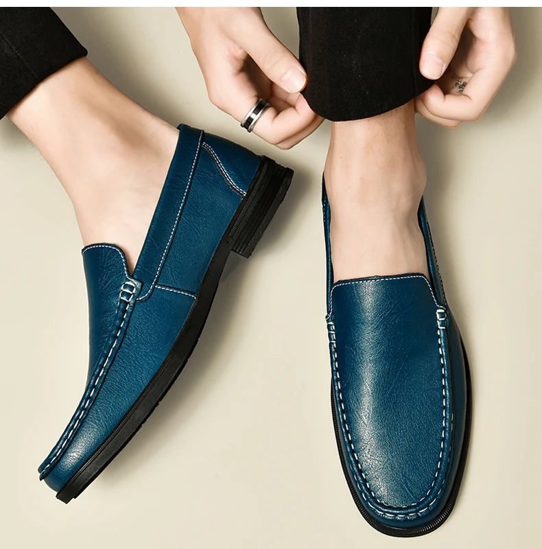 Genuine Leather Slip on Loafers Men Formal Dress Shoes Office Driving Wedding Party Mocasines Hombre Big Size Casual Shoes