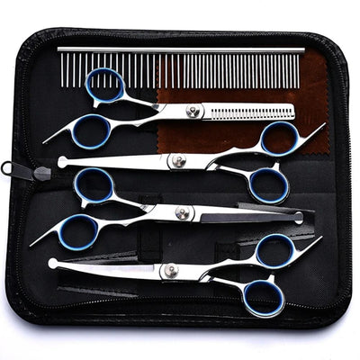 5 in 1 Professional Dogs Grooming Scissors Set Stainless Steel Dog and Cat Hair Thinning Shears with Safety Round Tip for Pet