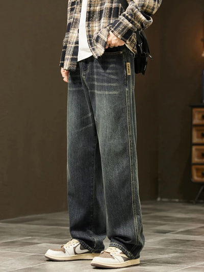 Streetwear Vintage Jeans Men's New Personality Thin Fashion Personalized Loose Trousers Casual Straight Wide Denim Pants Male