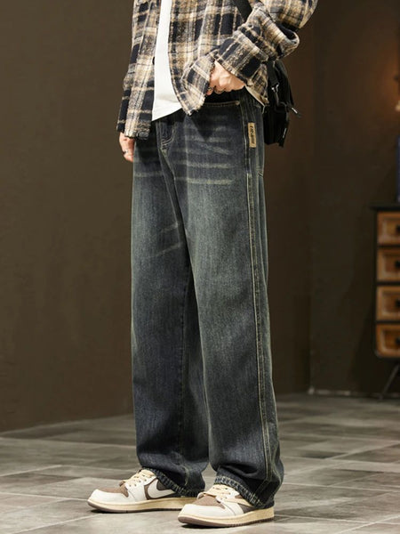 Streetwear Vintage Jeans Men's New Personality Thin Fashion Personalized Loose Trousers Casual Straight Wide Denim Pants Male