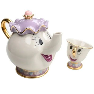 Disney Teapot Cute Cartoon Beauty And The Beast Coffee Pots Mug Mrs Potts Chip Cup Tea Cup Pots One Tea Set Droshipping Desk Gif