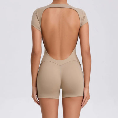Seamless Yoga Jumpsuits Sports Fitness Hip-lifting Short-sleeved Backless One-piece Workout Gym Leggings Tracksutis for Women