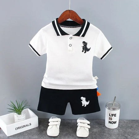Summer Kids Outfits Baby Boys Clothes Set Dinosaur Printed Turn-down Collar T-Shirts Tops+ Shorts 2PCS/Suit Infant Clothing Sets