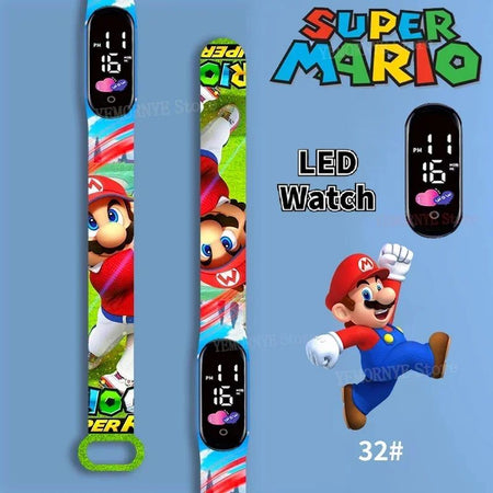 Mario Bros Children's Watches Action Figures Luigi Princess Peach Yoshi Bowser kids Sport Wristband Waterproof Digital Watch Toy