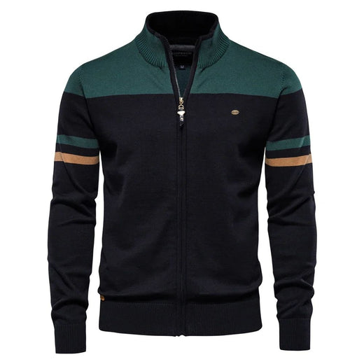 AIOPESON Mens Zipper Up Cotton Cardigan Sweater Casual Patchwork Fashion Autumn and Winter Knitted Sweaters for Men