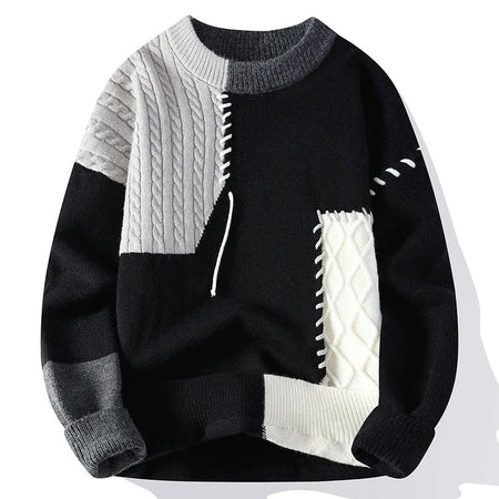 2025 New Male Patchwork Sweater Trend High Street Fashion Autumn and Winter Warm Mens Hip-hop Street Clothing Men pullover shirt