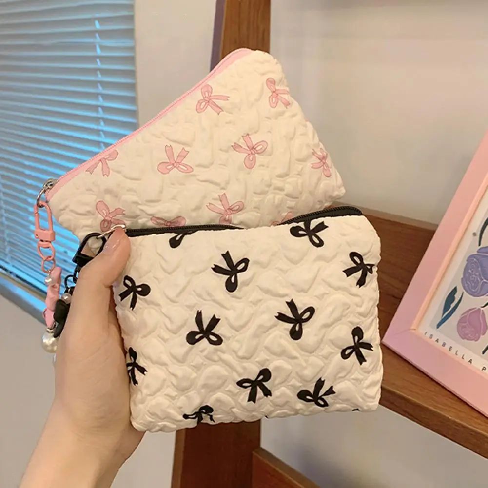 1PC Color Bow Canvas Large Capacity Lipstick Air Cushion Storage Bags Women's Makeup Bag Commuter Handbag Travel Toiletry Bags