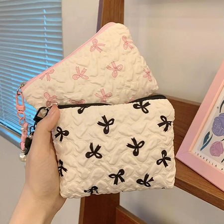 1PC Color Bow Canvas Large Capacity Lipstick Air Cushion Storage Bags Women's Makeup Bag Commuter Handbag Travel Toiletry Bags