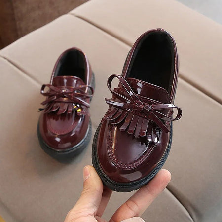 Children Tassel Princess Shoes School Party Wedding Dress Mary Jane PU Leather Shoes Girls Breathable Anti-skid Slip on Shoes