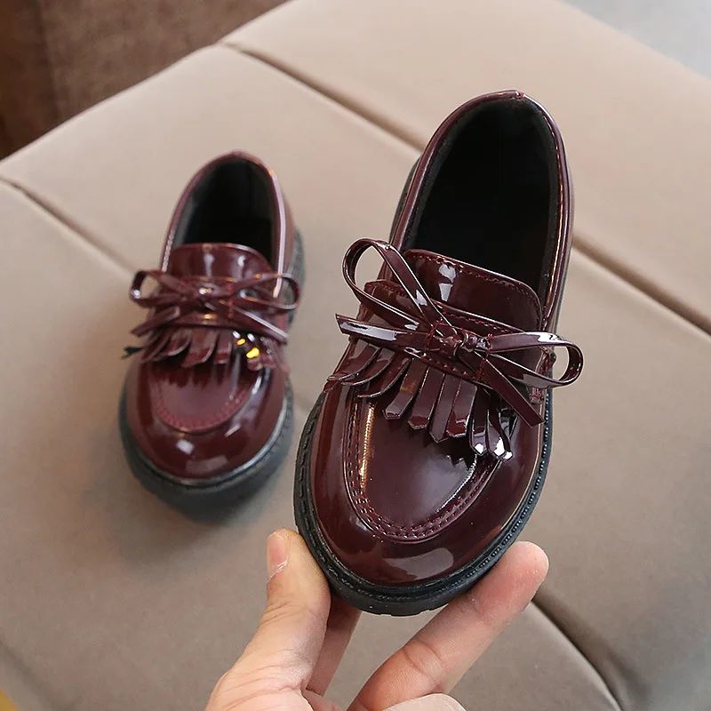 Children Tassel Princess Shoes School Party Wedding Dress Mary Jane PU Leather Shoes Girls Breathable Anti-skid Slip on Shoes