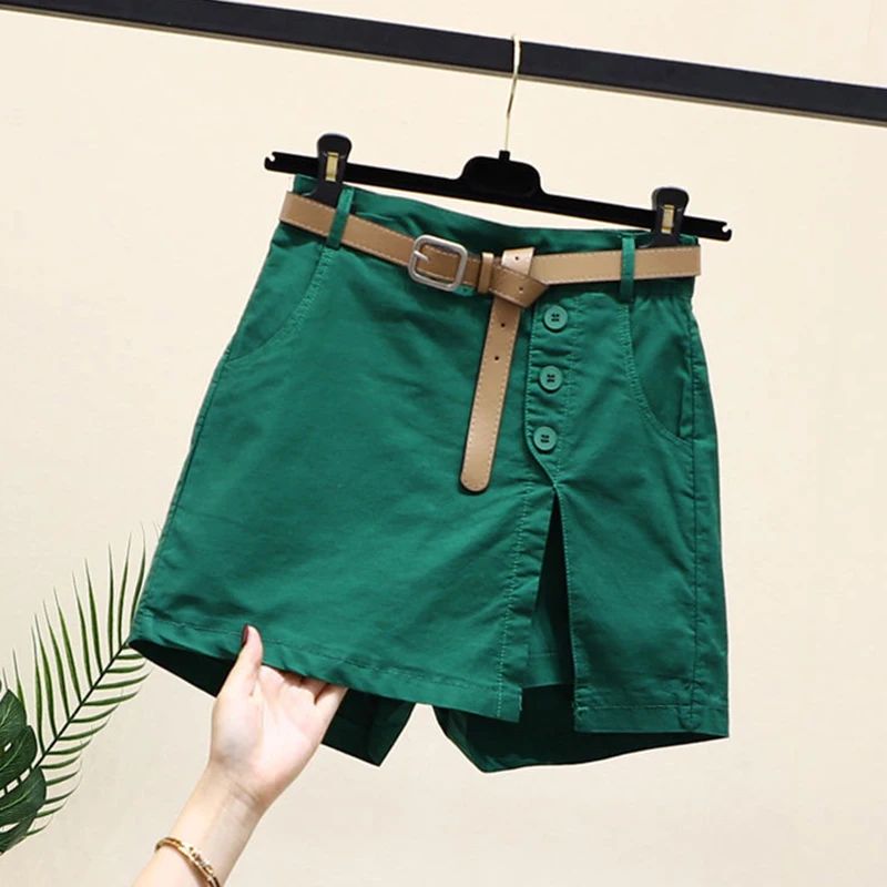2026 Chic Shorts Women Korean Solid Buttons Side Slit A-line Streetwear Fashion Skirts Chic Harajuku Summer Loose Pants