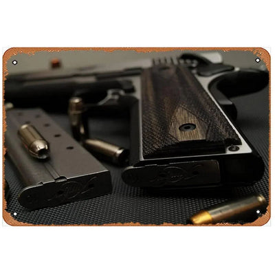 GUNHERO Pistol Metal Wall Signs - Bold Military Style - Perfect Decor for Man Caves, Homes, Bars & Garden Spaces
