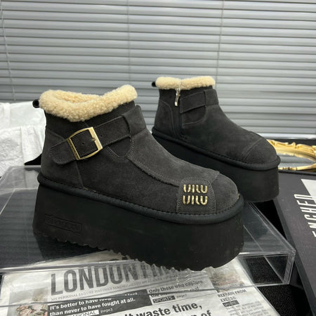 2024 New Fur Platform Women Ankle Boots Flats Suede Warm Shoes Woman Trend Designer Brand Short Plush Cozy Femme Snow Botas