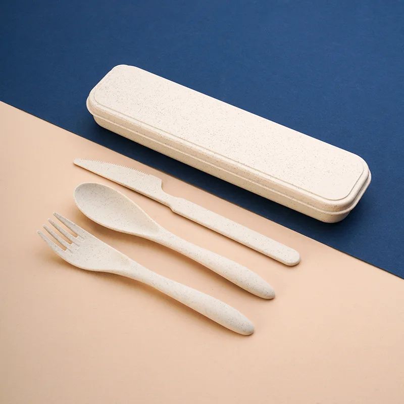 Creative portable cutlery box knife, fork and spoon set plastic student canteen travel portable three-piece set