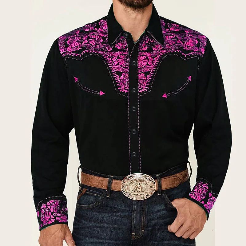 Tribal western men's top shirt pattern blue pink black trendy fashion casual party high quality material 2025 new suit