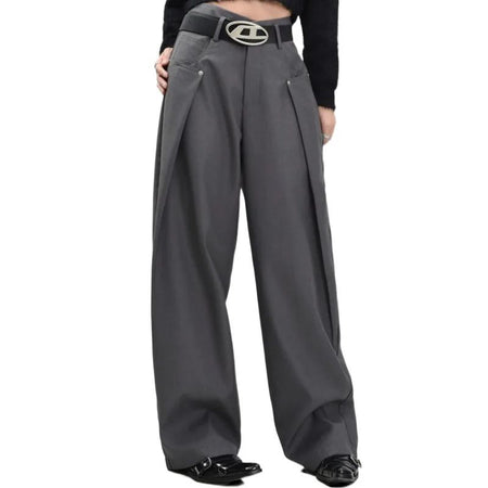 American Style High Waist Draped Suit Pants Women's Spring Autumn Loose Trendy Versatile Wide Leg Casual Floor Length Straight L