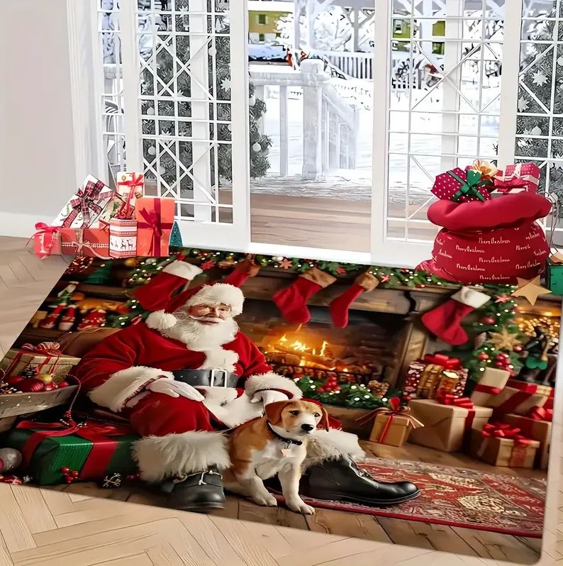 1PCS Christmas Snowflake Area Mat Red with Gold and White Snowflakes  Living Room Bedroom Decoration Holiday Home Decoration