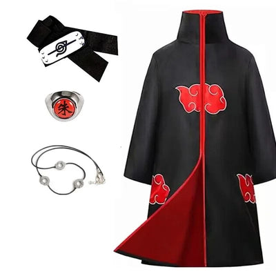 Cartoon Embroidered Standing Collar Red Cloud Cloak Robe Costume Men Kid Halloween Role Play with Rings Headdress Necklace Props