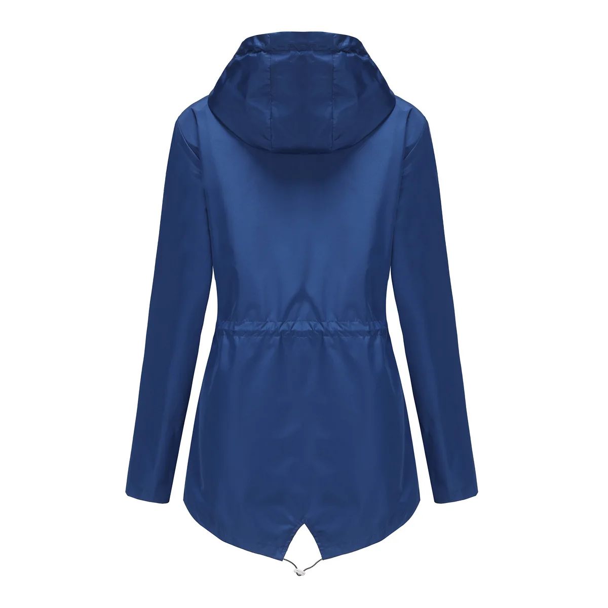 Blue Waterproof Hooded Jacket Women Fashion Casual Coat Waist Drawstring Tie Zipper Switch Red Green Yellow Black Windbreaker