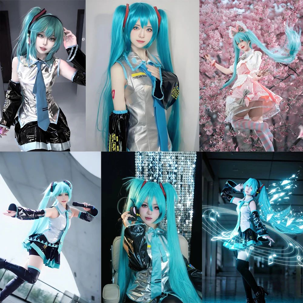 High-Quality Anime Miku Cosplay Synthetic Hair 46-Inch Detachable Double Ponytail Halloween Carnival Party Wig Heat-Resistant