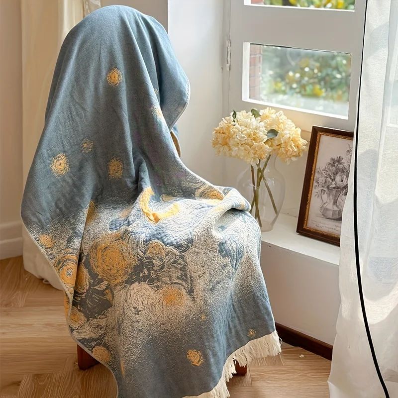 150x73cm Pure Cotton Fantasy Garden Tassel Towel-Soft Skin-Friendly Bath Towel Ideal for Home Swimming Pool Beach Shower Supplie