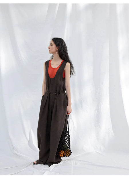 Colne U-Neck Linen Blend Vest And Knife Pleat One-Piece Pants Women's Fashion Design Sensation Tianli Material Long Pants
