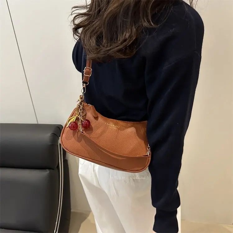 Cherry Pedant Shoulder Underarm Bag Women's Fashion Handbags Causal Hobos Purses Ladies Hand Bags Pu Leather for Work Travel